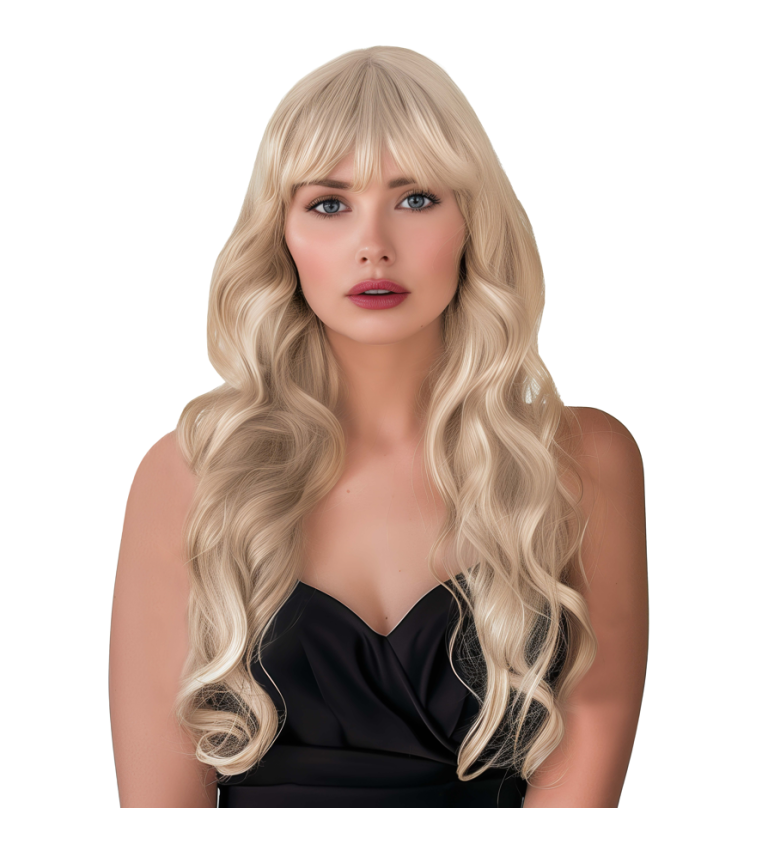 Paruka - dlouhá vlnitá s ofinou, blond