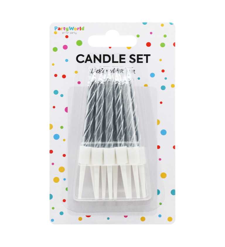 Spirálové svíčky - stříbrné 6 cm