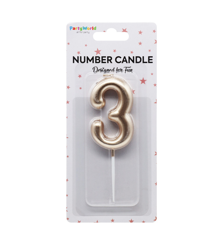 Dortová svíčka číslo 3 - rosegold
