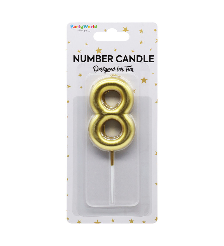 Dortová svíčka číslo 8 - zlatá