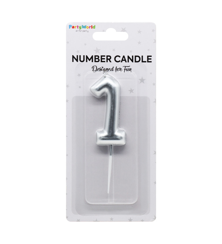 Dortová svíčka číslo 1 - stříbrná