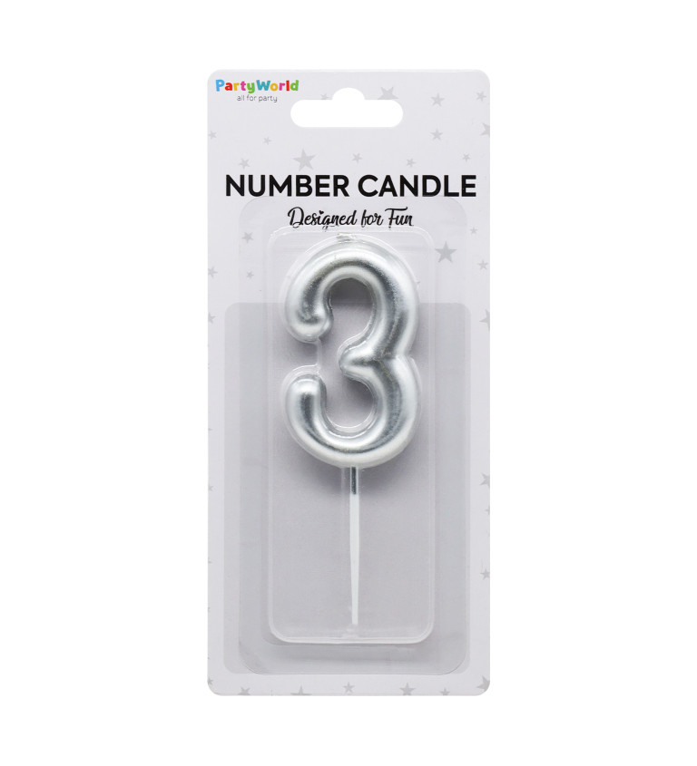 Dortová svíčka číslo 3 - stříbrná