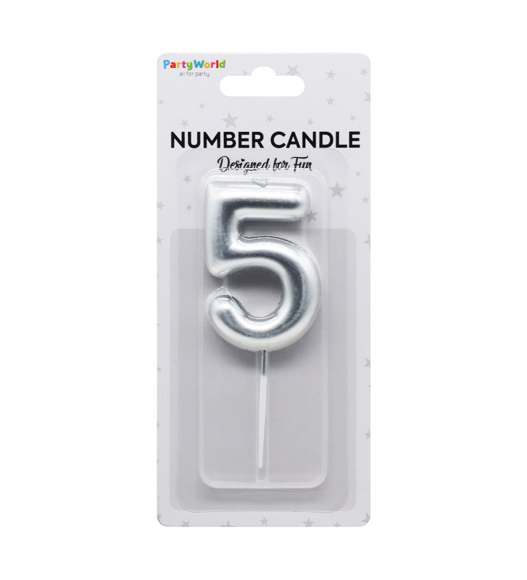 Dortová svíčka číslo 5 - stříbrná