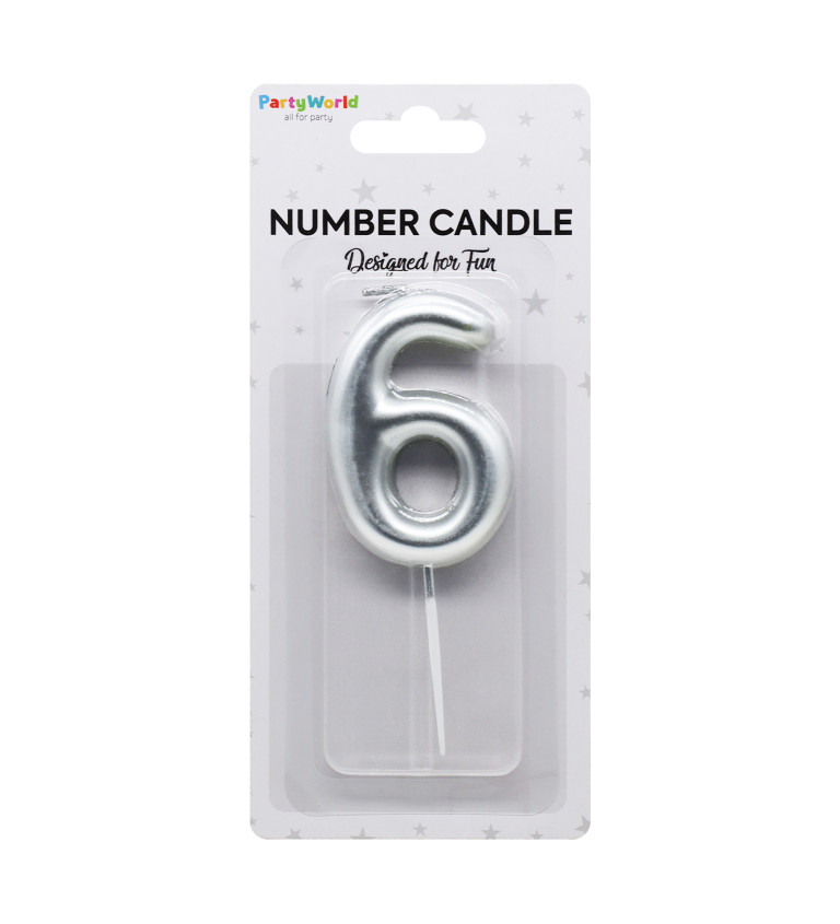 Dortová svíčka číslo 6 - stříbrná