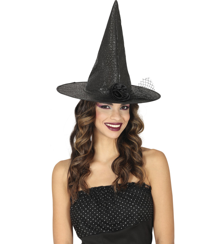 Čarodějnický klobouk - s umělou kožešinou a květinou