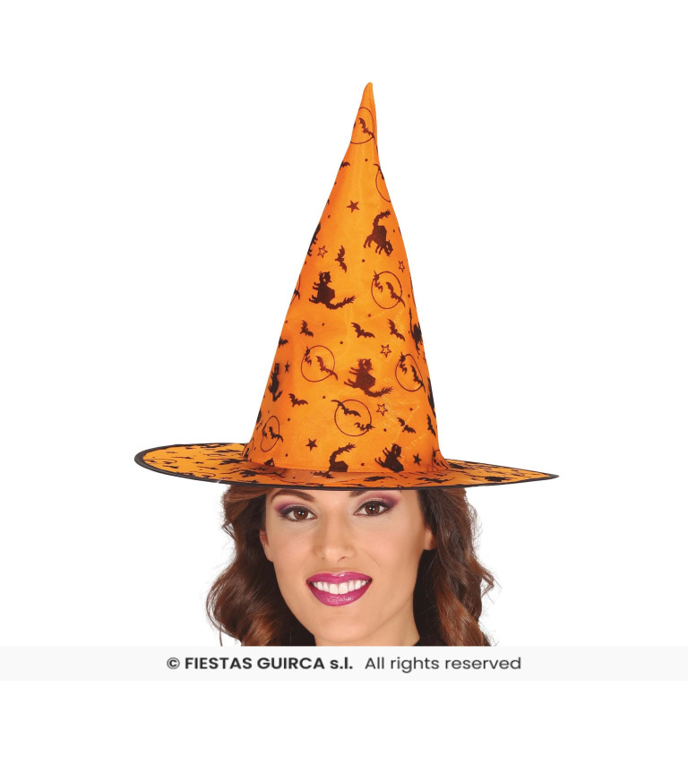 Oranžový - čarodějnický klobouk