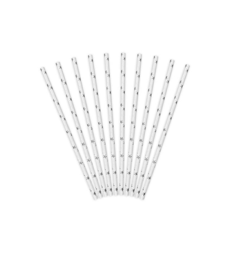 Brčka papírová se stříbrnými hvězdami - bílá