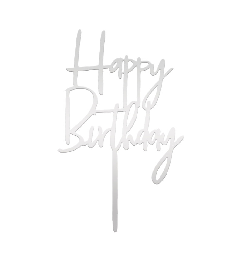 Zápich do dortu "Happy birthday" - Stříbrný