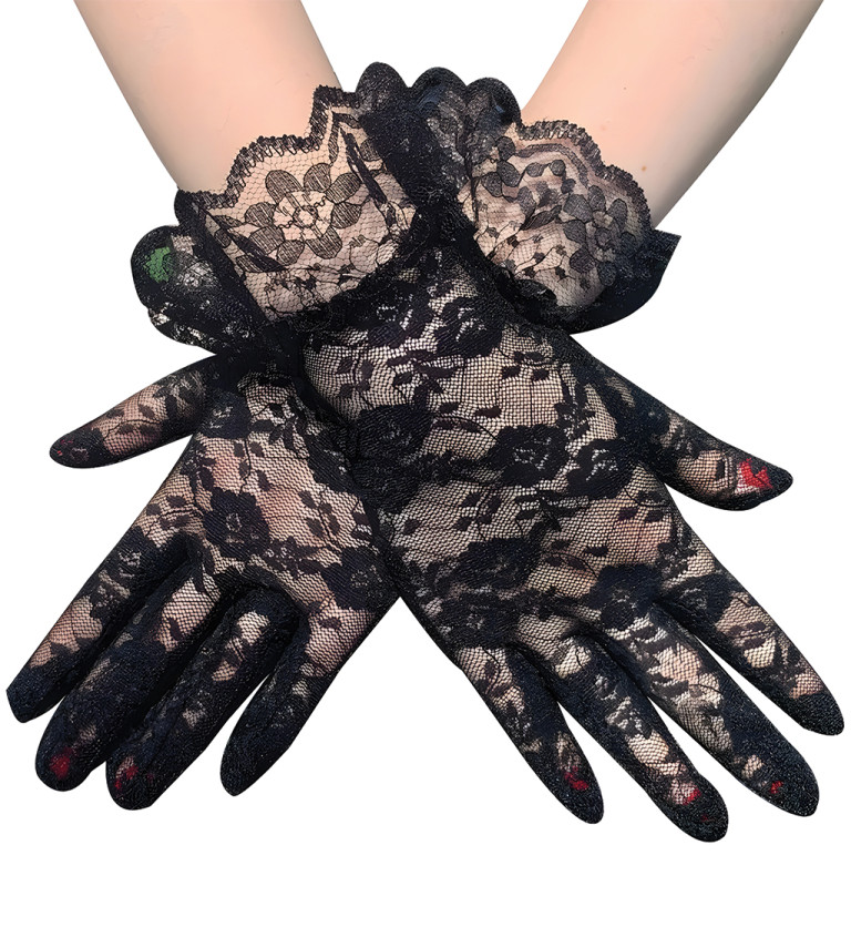 Krátké rukavice - s krajkou černé