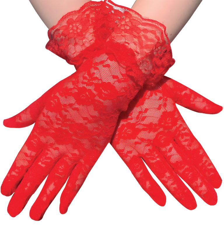 Krátké rukavice - s krajkou červené