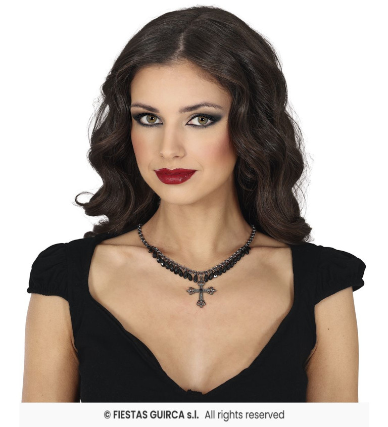 Náhrdelník - s křížkem a černými kamínky