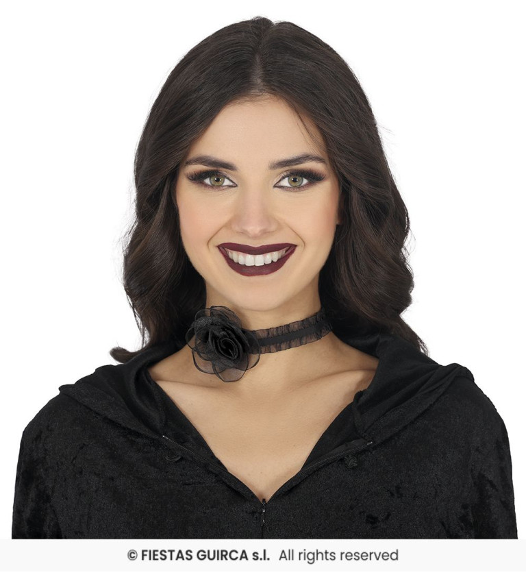 Černý choker - s růží