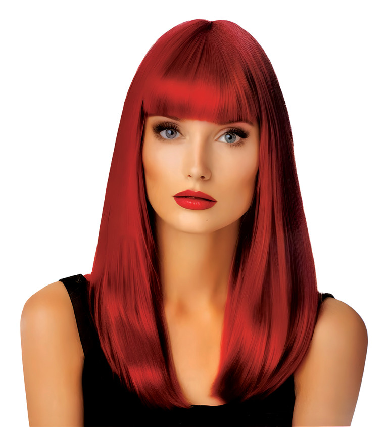 Paruka - rovná s ofinou, červená