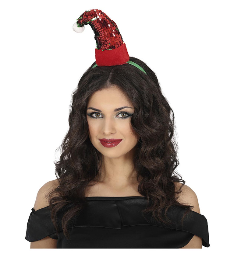 Vánoční čelenka - s flitrovou čepicí