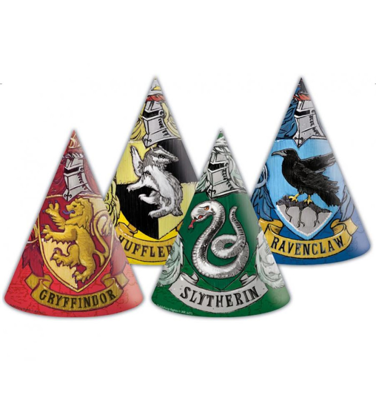 Papírové čepice Harry Potter – Hogwarts Houses, 6 ks